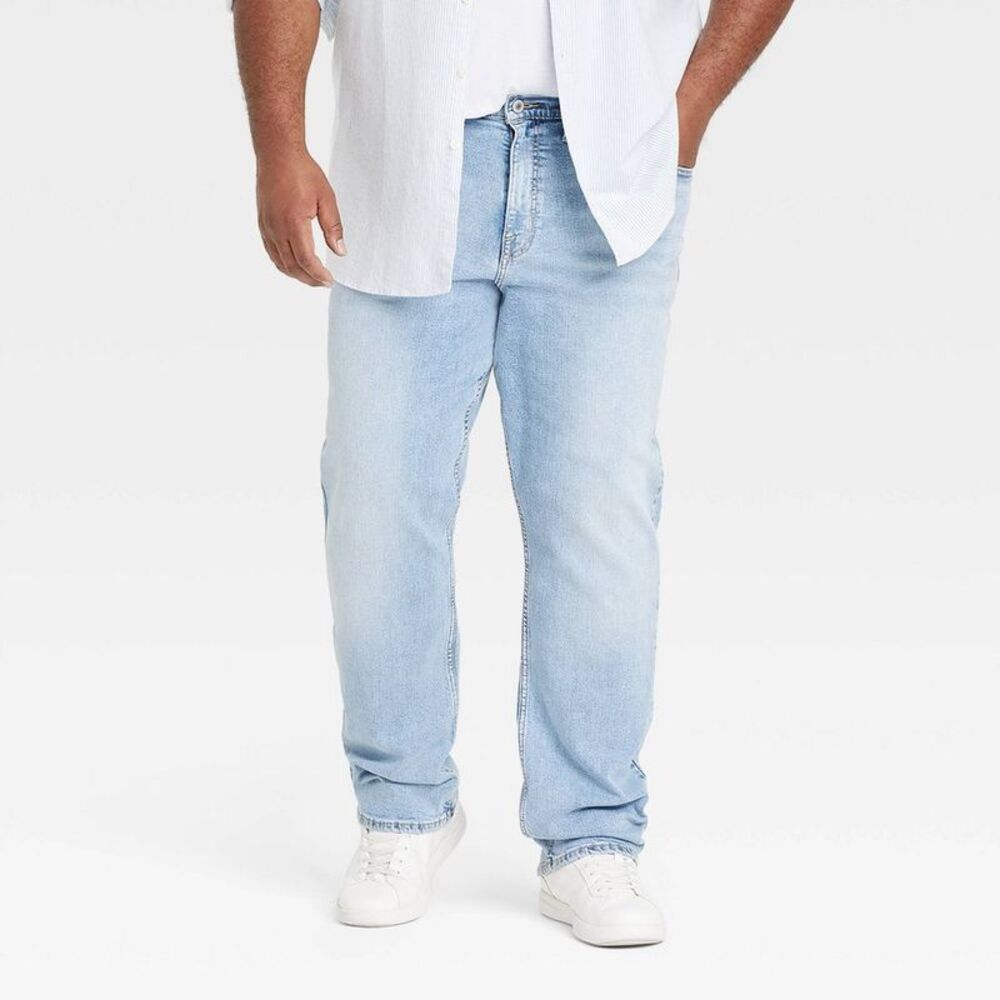 Men's Big & Tall Athletic Fit Jeans - Light Indigo 44x32: Mid Rise Denim Stretch